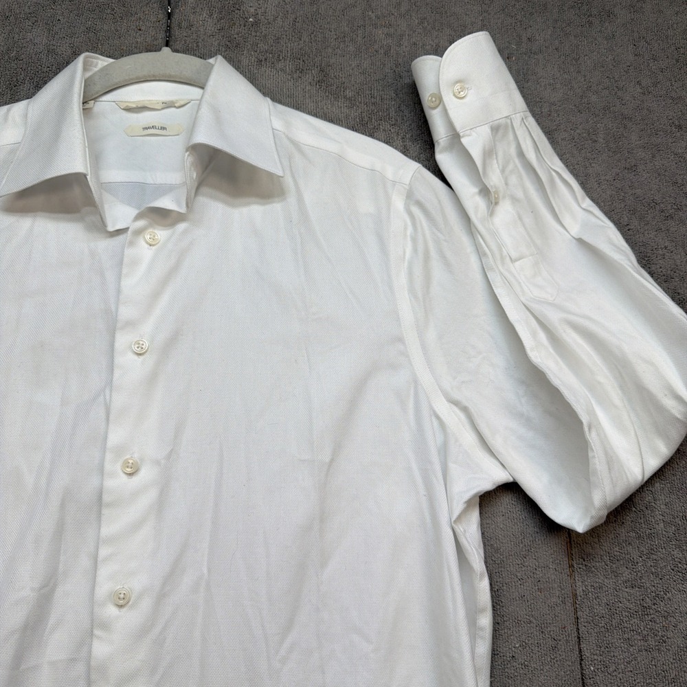 SuitSupply White Dress Shirt‎ Traveller Slim Fit 14.5 37 Spread Collar